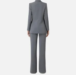 Elisabetta Franchi Tailleur|Double layer stretch crêpe suit with straight jacket and palazzo trousers Steel