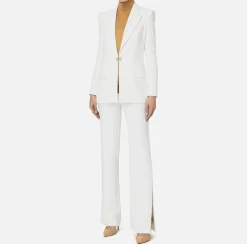Elisabetta Franchi Tailleur|Double layer stretch crêpe suit with straight jacket and palazzo trousers Ivory