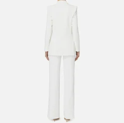 Elisabetta Franchi Tailleur|Double layer stretch crêpe suit with straight jacket and palazzo trousers Ivory
