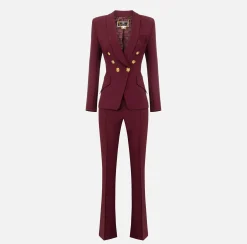 Elisabetta Franchi Tailleur|Double layer stretch crêpe suit with shawl jacket and palazzo trousers RougeNoir