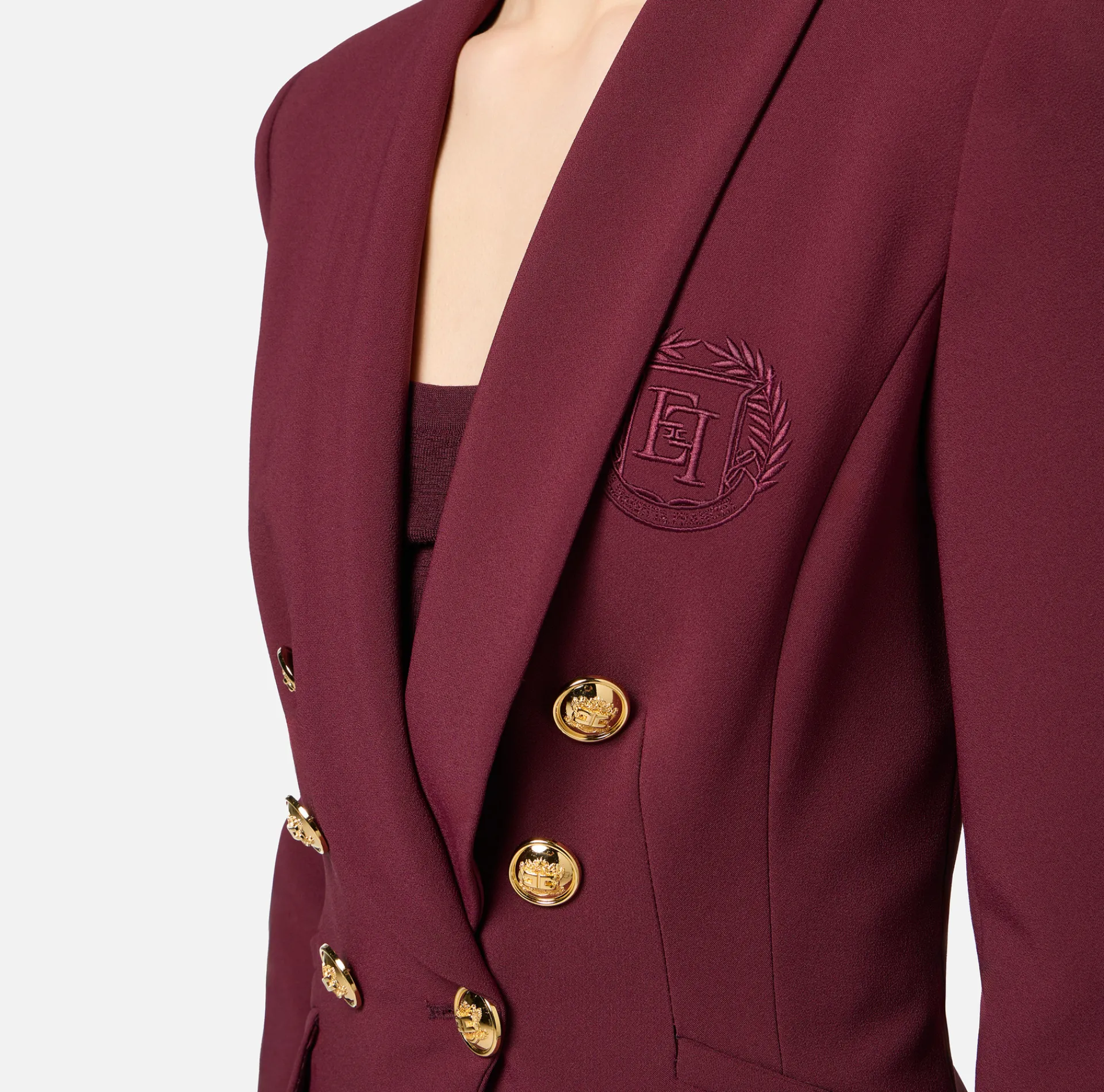 Elisabetta Franchi Tailleur|Double layer stretch crêpe suit with shawl jacket and palazzo trousers RougeNoir
