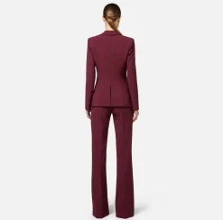 Elisabetta Franchi Tailleur|Double layer stretch crêpe suit with shawl jacket and palazzo trousers RougeNoir