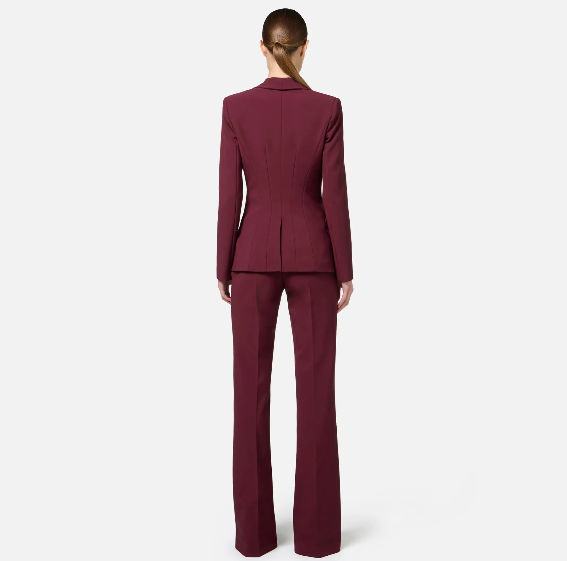 Elisabetta Franchi Tailleur|Double layer stretch crêpe suit with shawl jacket and palazzo trousers RougeNoir