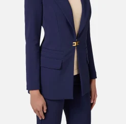 Elisabetta Franchi Tailleur|Double layer stretch crêpe suit with straight jacket and palazzo trousers Navy