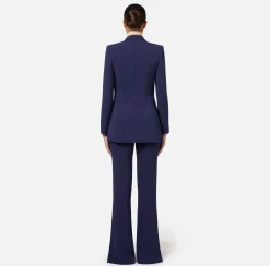Elisabetta Franchi Tailleur|Double layer stretch crêpe suit with straight jacket and palazzo trousers Navy