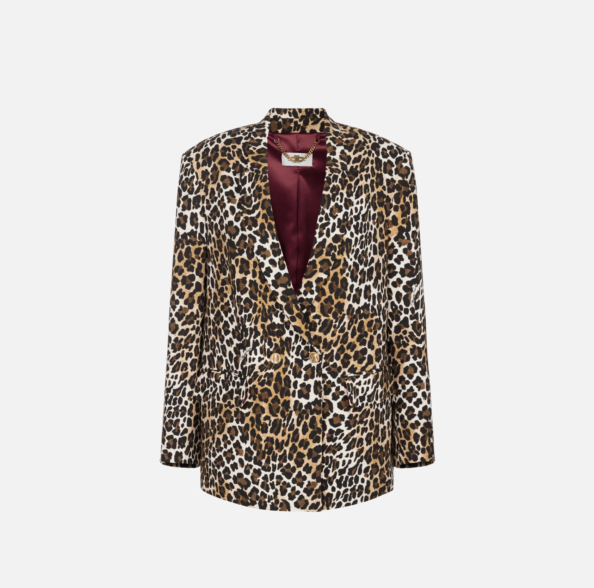 Elisabetta Franchi Jackets And Trench Coats|Tailleur|Double-breasted animalier crêpe jacket Animalprint