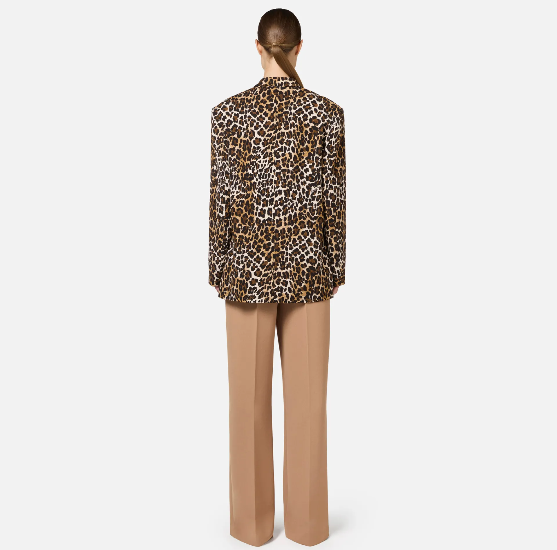 Elisabetta Franchi Jackets And Trench Coats|Tailleur|Double-breasted animalier crêpe jacket Animalprint
