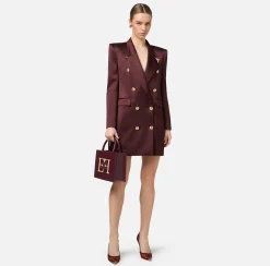 Elisabetta Franchi Coat Dresses|Mini Dresses|Double-breasted coat dress in cool wool with tips RougeNoir