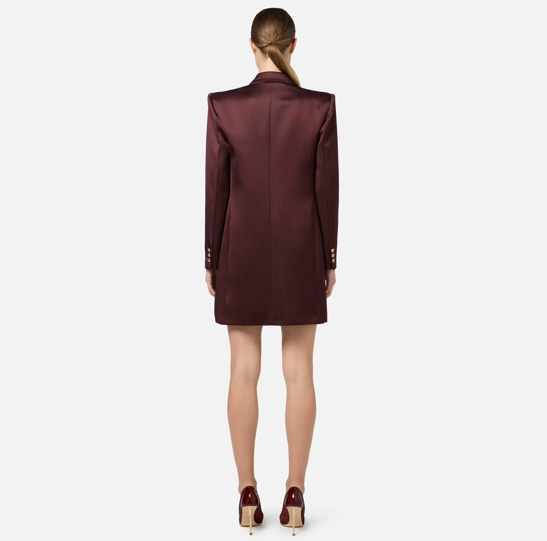 Elisabetta Franchi Coat Dresses|Mini Dresses|Double-breasted coat dress in cool wool with tips RougeNoir