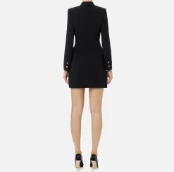 Elisabetta Franchi Mini Dresses|Coat Dresses|Double-breasted coat dress in crêpe fabric with ruffles Black
