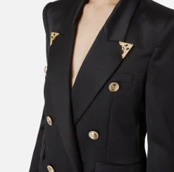 Elisabetta Franchi Coat Dresses|Mini Dresses|Double-breasted coat dress in cool wool with tips Black