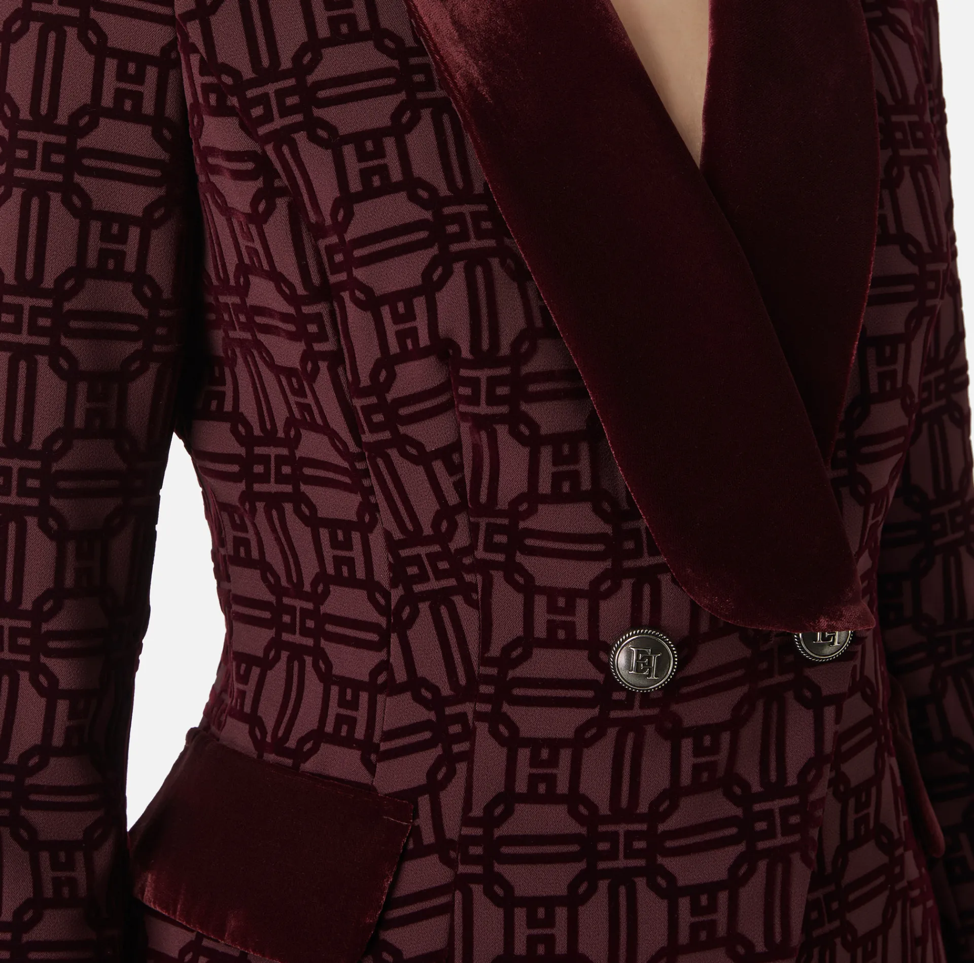 Elisabetta Franchi Jackets And Trench Coats|Tailleur|Double-breasted flock crêpe jacket RougeNoir