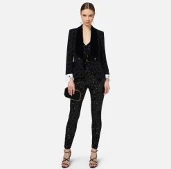 Elisabetta Franchi Jackets And Trench Coats|Tailleur|Double-breasted flock crêpe jacket Black