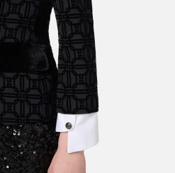 Elisabetta Franchi Jackets And Trench Coats|Tailleur|Double-breasted flock crêpe jacket Black