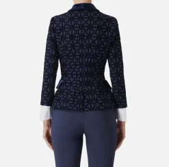 Elisabetta Franchi Jackets And Trench Coats|Tailleur|Double-breasted flock crêpe jacket Navy