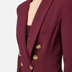 Elisabetta Franchi Jackets And Trench Coats|Tailleur|Double-breasted jacket in stretch crêpe with embroidery RougeNoir
