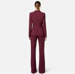 Elisabetta Franchi Jackets And Trench Coats|Tailleur|Double-breasted jacket in stretch crêpe with embroidery RougeNoir