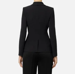 Elisabetta Franchi Jackets And Trench Coats|Tailleur|Double-breasted jacket in stretch crêpe with embroidery Black