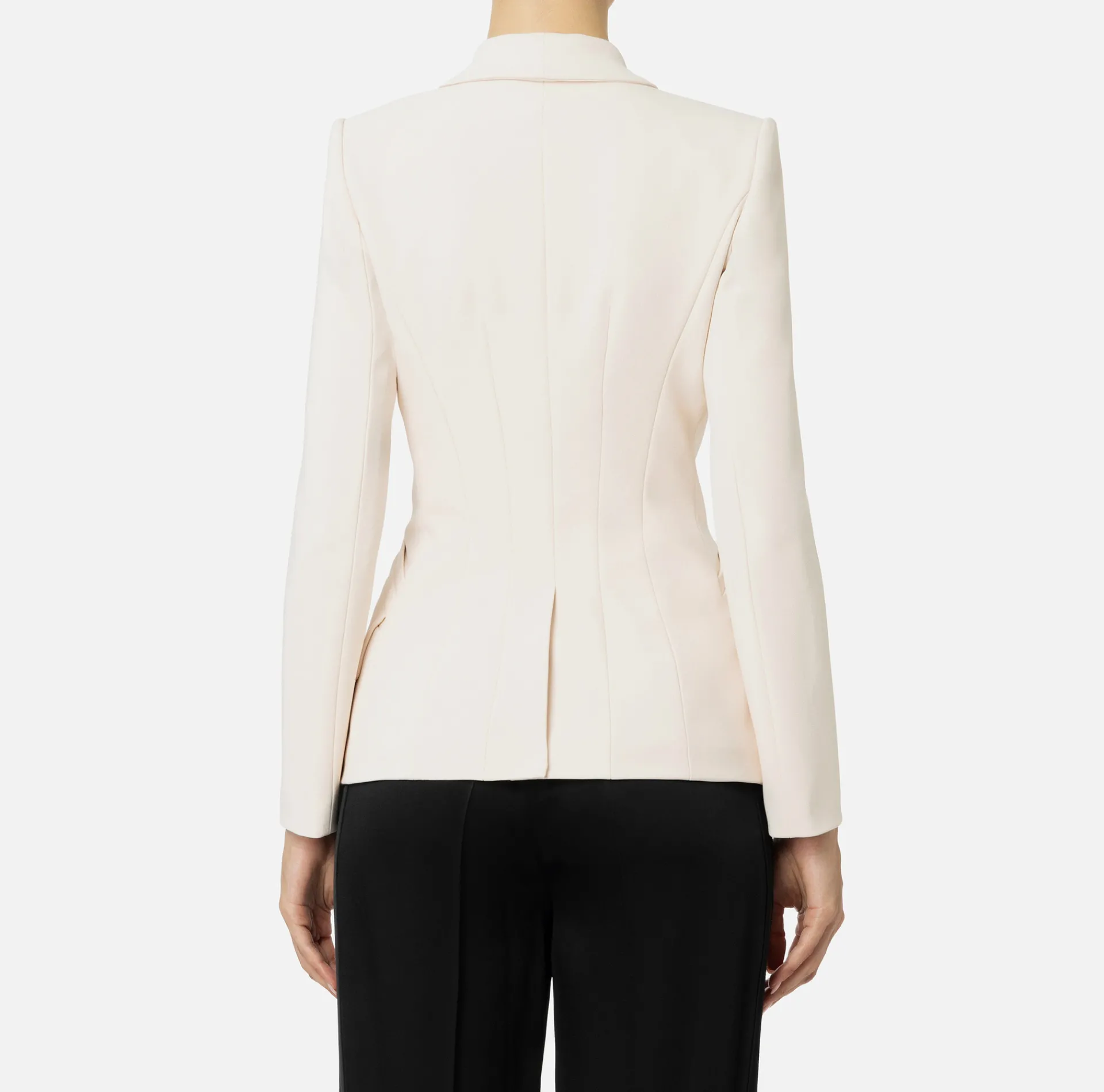 Elisabetta Franchi Jackets And Trench Coats|Tailleur|Double-breasted jacket in stretch crêpe with embroidery Butter