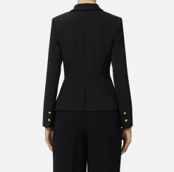 Elisabetta Franchi Jackets And Trench Coats|Tailleur|Double-breasted jacket in stretch crêpe with lapel tips Black