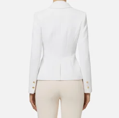 Elisabetta Franchi Jackets And Trench Coats|Tailleur|Double-breasted jacket in stretch crêpe with lapel tips Ivory