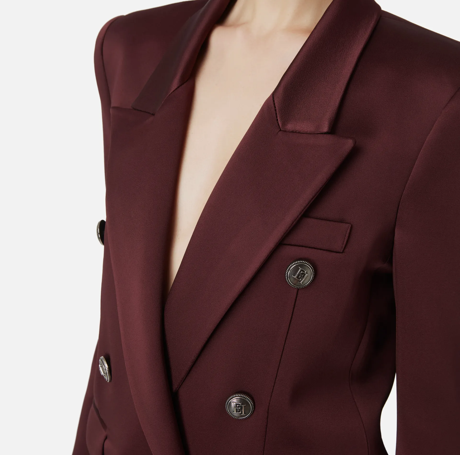 Elisabetta Franchi Jackets And Trench Coats|Tailleur|Double-breasted jacket in satin RougeNoir