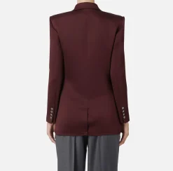 Elisabetta Franchi Jackets And Trench Coats|Tailleur|Double-breasted jacket in satin RougeNoir
