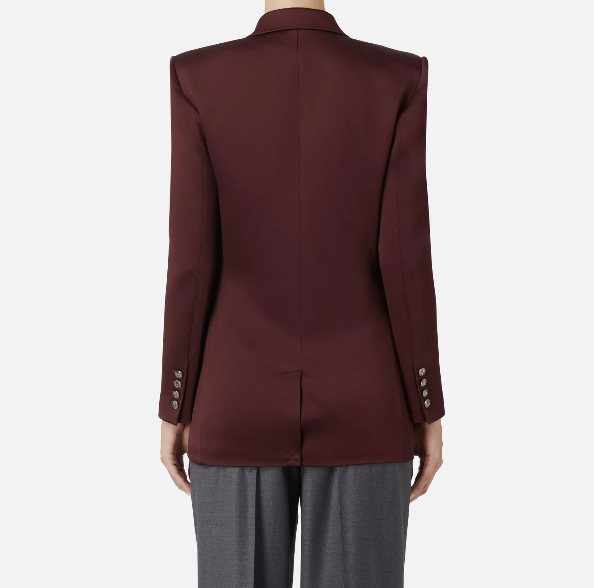 Elisabetta Franchi Jackets And Trench Coats|Tailleur|Double-breasted jacket in satin RougeNoir