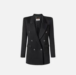 Elisabetta Franchi Jackets And Trench Coats|Tailleur|Double-breasted jacket in satin Black