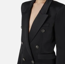 Elisabetta Franchi Jackets And Trench Coats|Tailleur|Double-breasted jacket in satin Black