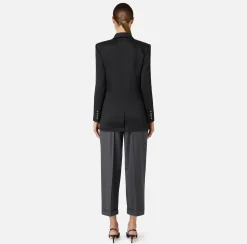 Elisabetta Franchi Jackets And Trench Coats|Tailleur|Double-breasted jacket in satin Black