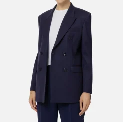 Elisabetta Franchi Tailleur|Jackets And Trench Coats|Double-breasted jacket in cool wool Navy