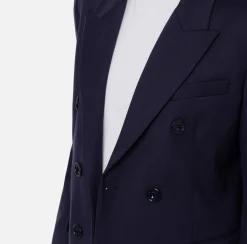 Elisabetta Franchi Tailleur|Jackets And Trench Coats|Double-breasted jacket in cool wool Navy
