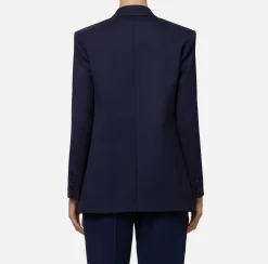 Elisabetta Franchi Tailleur|Jackets And Trench Coats|Double-breasted jacket in cool wool Navy
