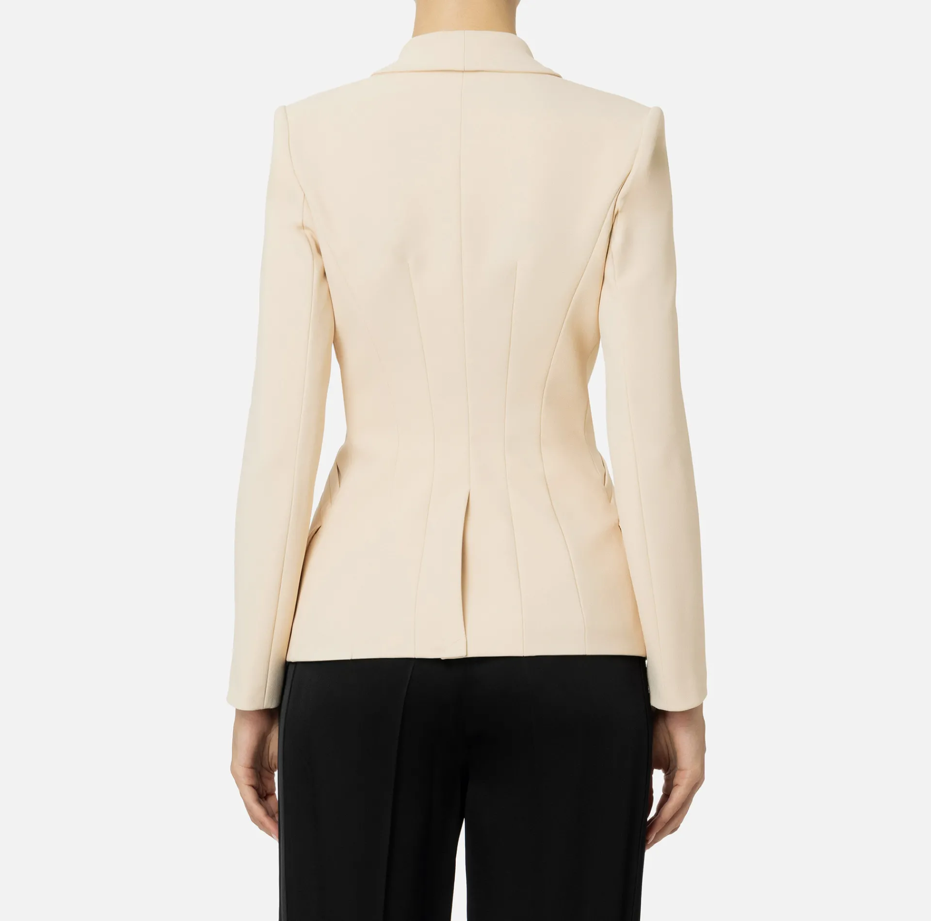 Elisabetta Franchi Jackets And Trench Coats|Tailleur|Double-breasted jacket in stretch crêpe with embroidery Cream