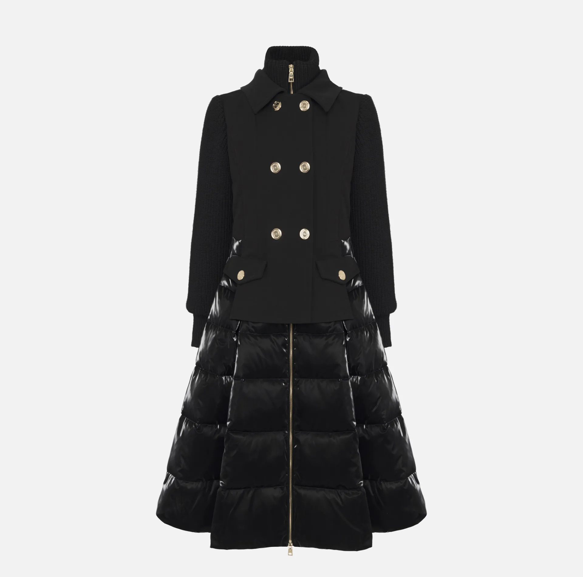 Elisabetta Franchi Coats And Jackets|Down jacket in nylon and cloth fabric with circle skirt Black
