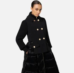 Elisabetta Franchi Coats And Jackets|Down jacket in nylon and cloth fabric with circle skirt Black