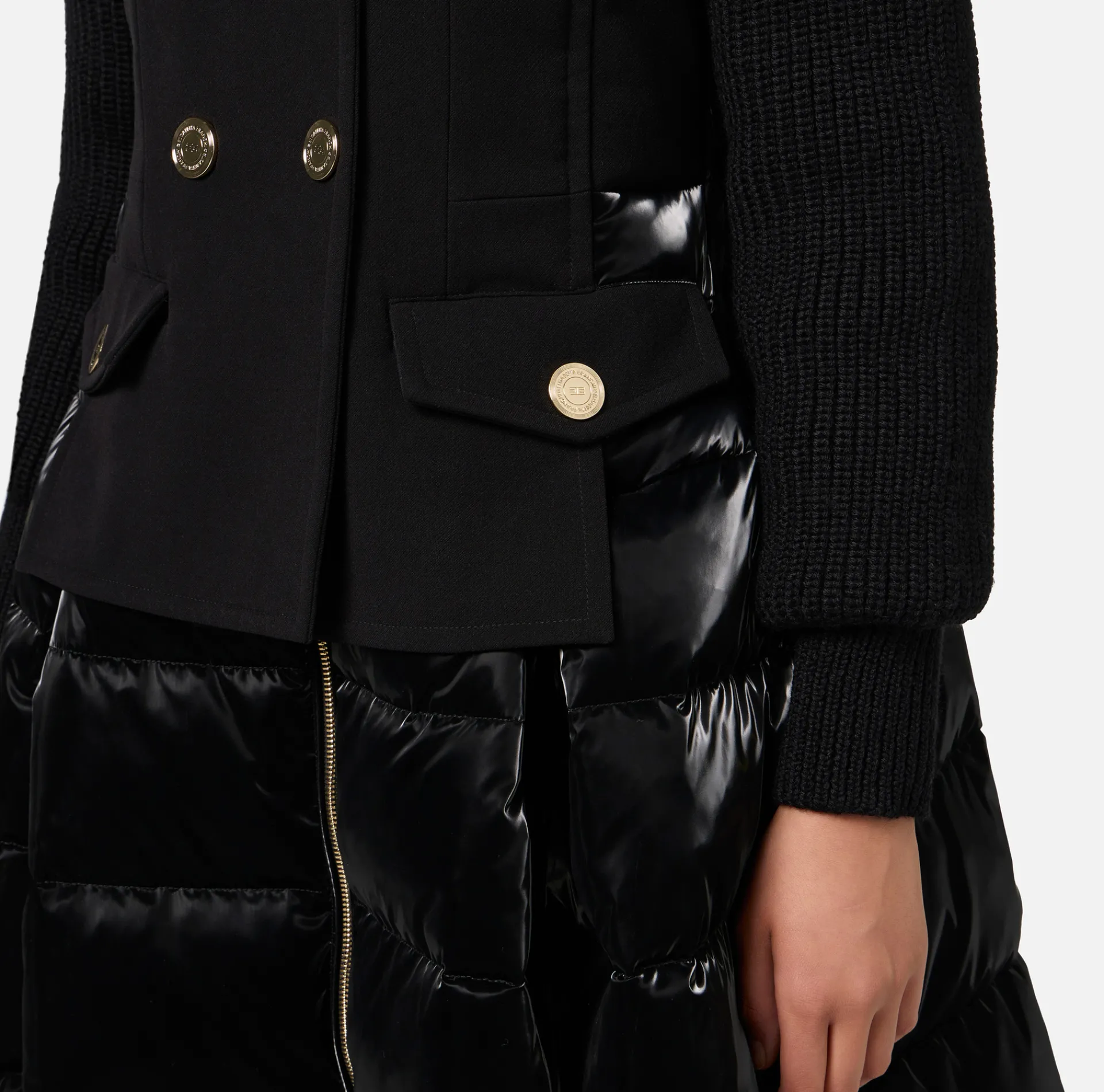 Elisabetta Franchi Coats And Jackets|Down jacket in nylon and cloth fabric with circle skirt Black