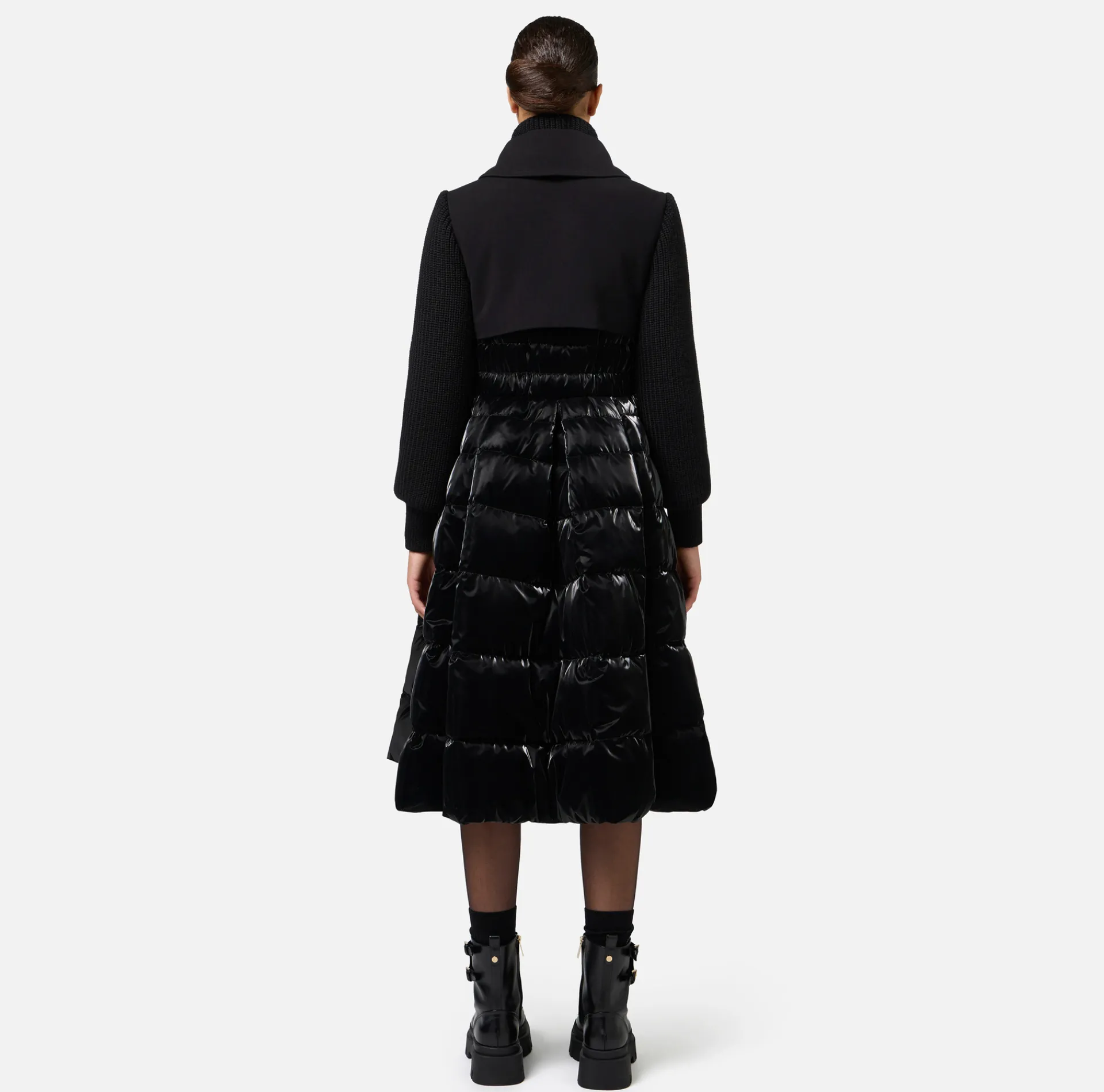 Elisabetta Franchi Coats And Jackets|Down jacket in nylon and cloth fabric with circle skirt Black