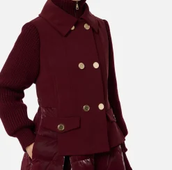 Elisabetta Franchi Coats And Jackets|Down jacket in nylon and cloth fabric with circle skirt RougeNoir