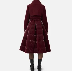 Elisabetta Franchi Coats And Jackets|Down jacket in nylon and cloth fabric with circle skirt RougeNoir