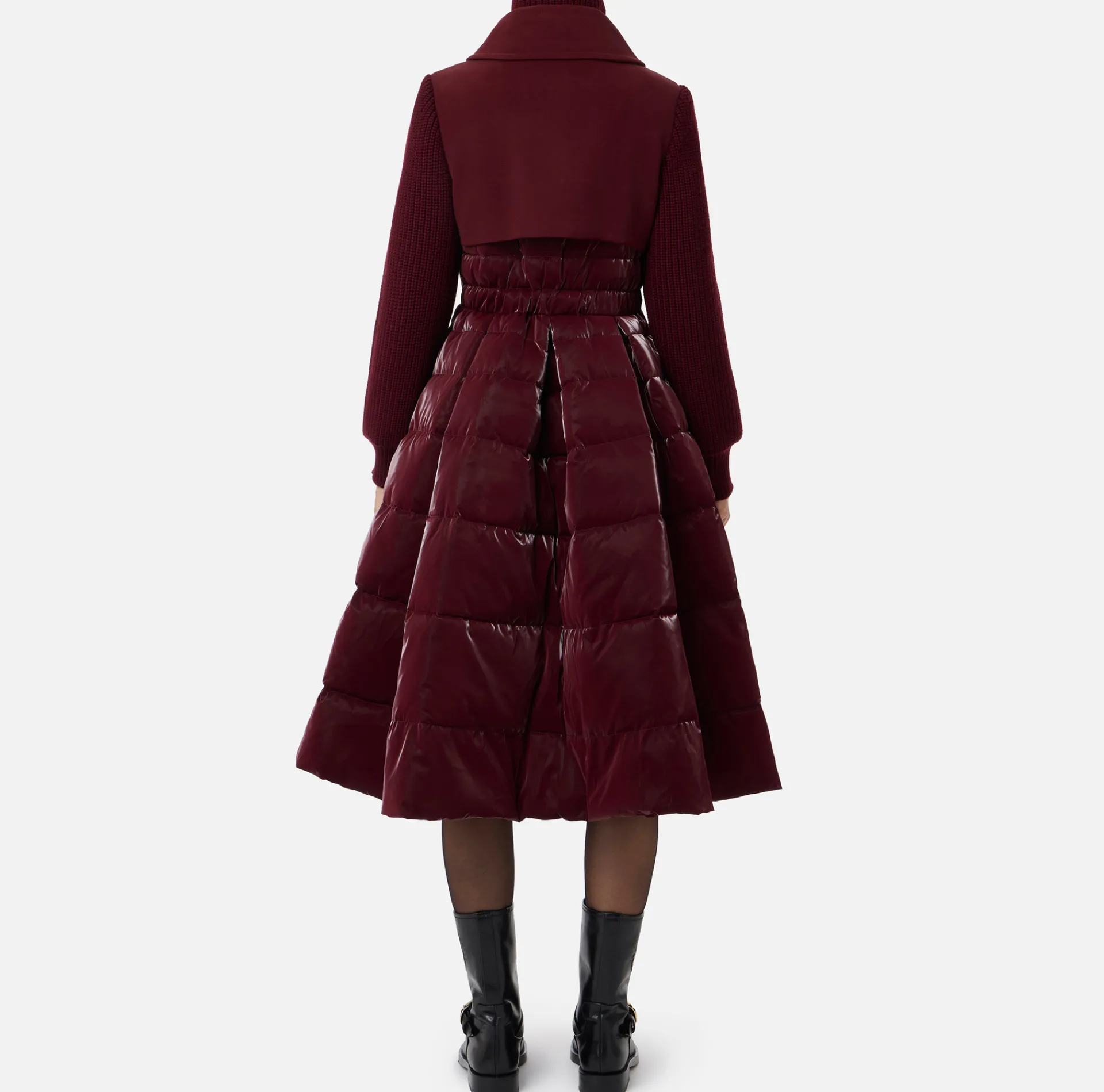 Elisabetta Franchi Coats And Jackets|Down jacket in nylon and cloth fabric with circle skirt RougeNoir