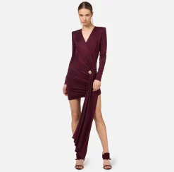 Elisabetta Franchi Mini Dresses|Dresses|Draped jersey mini-dress with jewel accessory RougeNoir