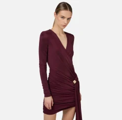 Elisabetta Franchi Mini Dresses|Dresses|Draped jersey mini-dress with jewel accessory RougeNoir