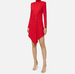 Elisabetta Franchi Mini Dresses|Dresses|Draped jersey mini-dress with jewel accessory RedPassion