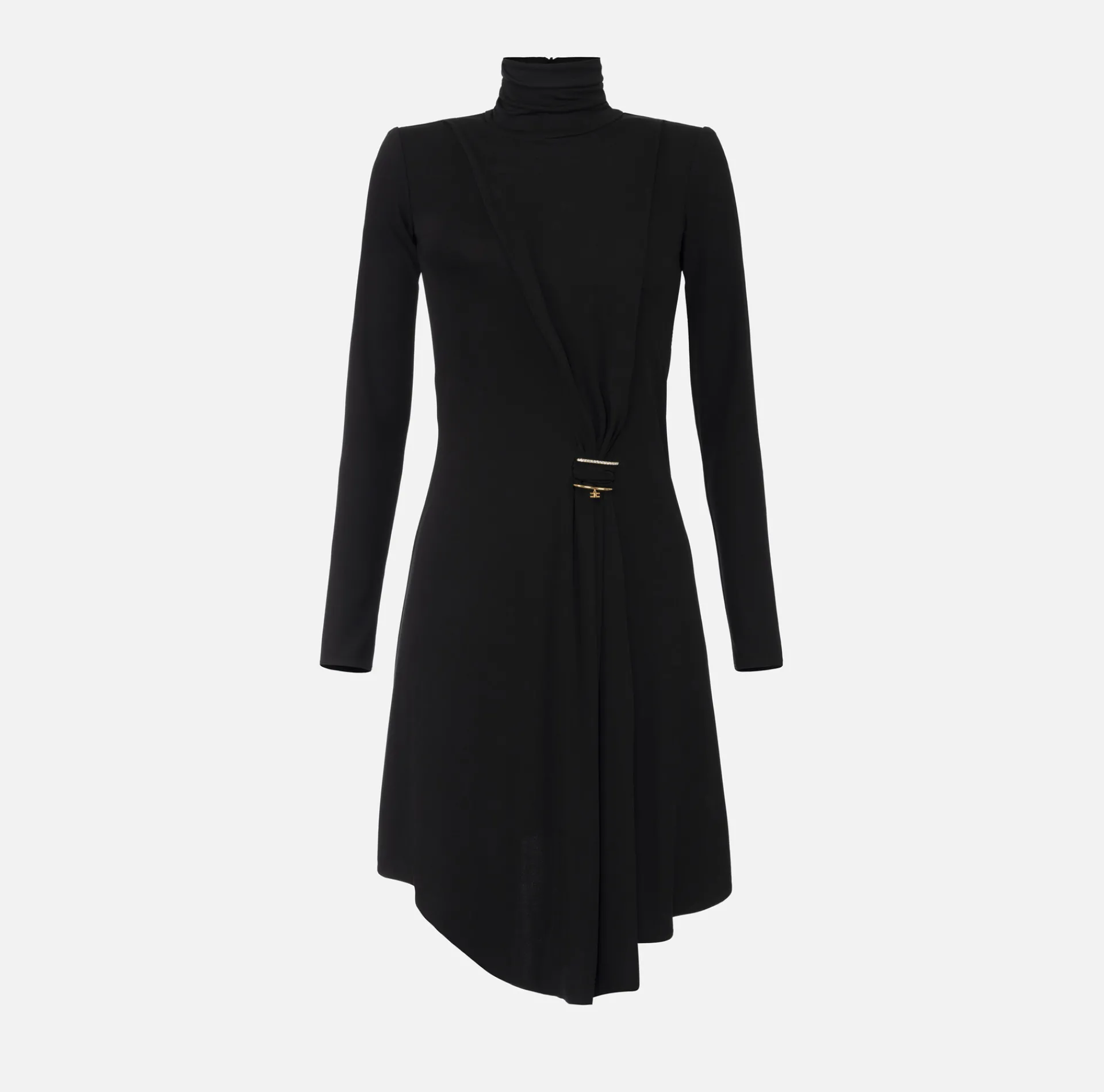 Elisabetta Franchi Mini Dresses|Dresses|Draped jersey mini-dress with jewel accessory Black
