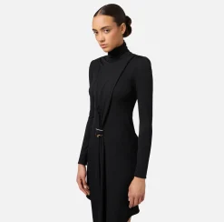 Elisabetta Franchi Mini Dresses|Dresses|Draped jersey mini-dress with jewel accessory Black