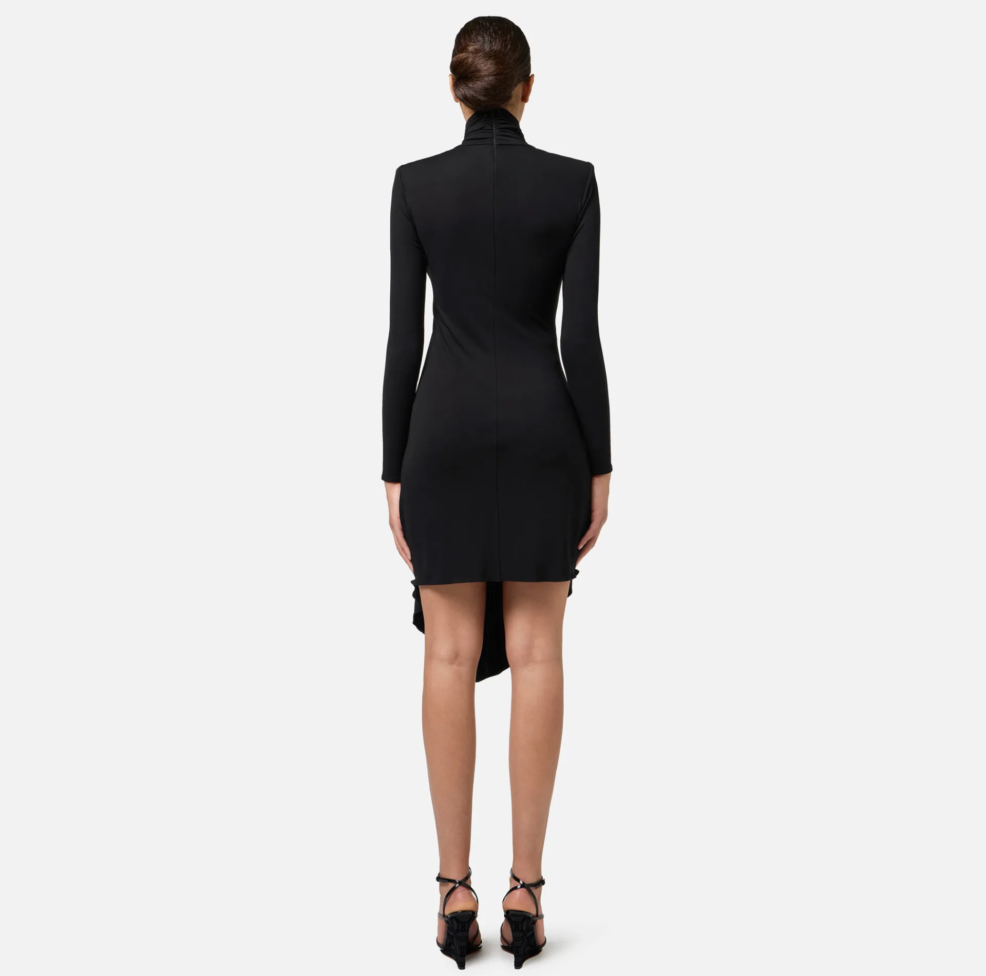 Elisabetta Franchi Mini Dresses|Dresses|Draped jersey mini-dress with jewel accessory Black