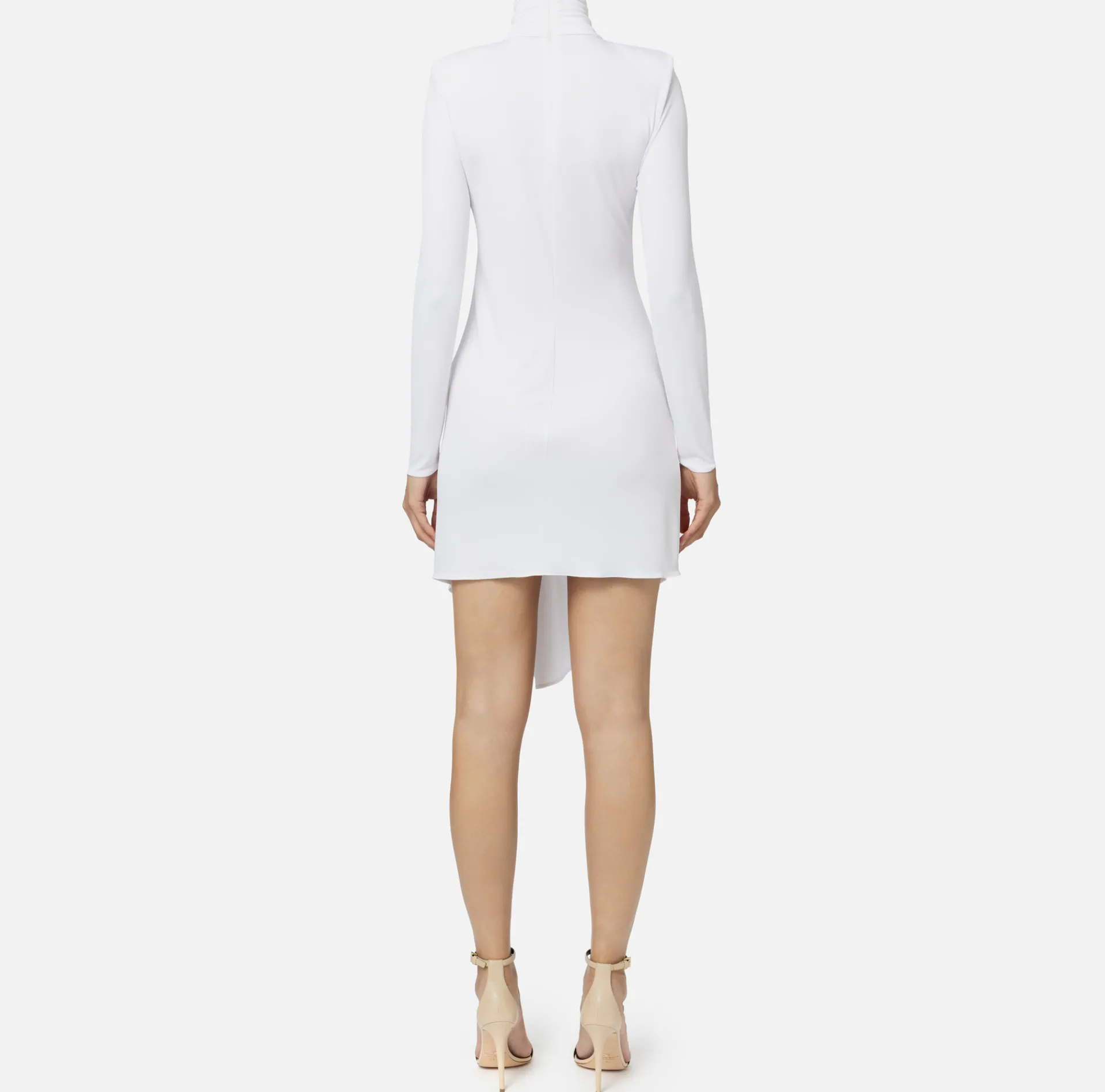 Elisabetta Franchi Mini Dresses|Dresses|Draped jersey mini-dress with jewel accessory Ivory
