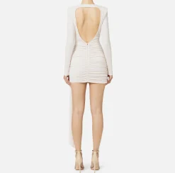 Elisabetta Franchi Mini Dresses|Dresses|Draped jersey mini-dress with jewel accessory Latex